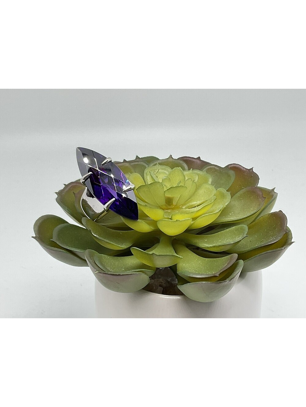 Elle 925 Silver Ring Tourmaline Size 6 Purple Marquis Shaped